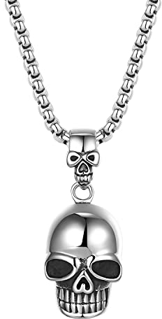 OIDEA Herren Halskette mit Schädel Anhänger: Punk Rock Gothic Totenkopf Skull Anhängerkette aus Edelstahl Modeschmuck Kette Silber Schmuck Geschenk für Männer Jungs