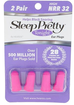 Hearos Sleep Pretty Tonight Ohrstöpsel, Schaumstoff NRR 32, 2 Paar, Rosa (5815)