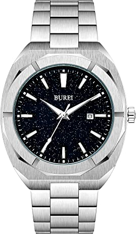 BUREI Fashion Quarzuhr für Männer Uhr analog Datum Uhr mit Edelstahlband wasserdicht Klassische Uhren für Männer