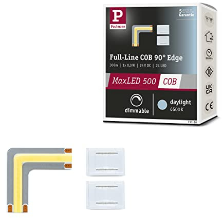 Paulmann 71126 MaxLED 500 LED Strip Full-Line COB Edge 0,3W 1000lm/m 800LEDs/m dimmbar 0m Silber Kunststoff 6500K LED Band erweiterbar