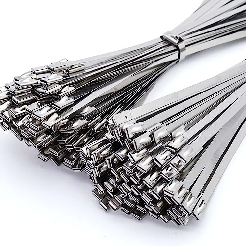 500 Stück Edelstahl Kabelbinde 304,UV Beständig Kabelbinder Metall, 125kg Zugfestigkeit, für Auspuffaufwicklung, Kabelbündelung, Gartenpflege, Fester Zaun und Markise,4,6 x 400 mm