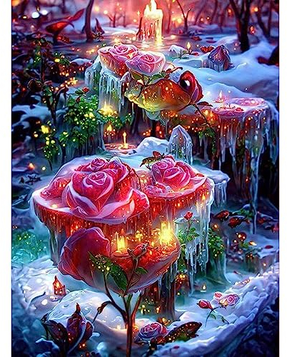 DAERLE Diamond Painting Rosen im Wunderland, 5D Diamant Painting Rote Rosen Bilder Set Erwachsene Kinder DIY Full Diamant Male für Wohnzimmer Schlafzimmer Büro Wand Dekoration 30 x 40cm