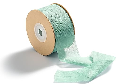 CHUQING Geschenkband Hochzeit,Chiffonband, Schleifenband Grün,Festival Bänder,Dekoband Fransenband für Blumenstrauß,Geschenke Verpackung,DIY Handwerk,Salbeigrün,38 mm x 22,8 m