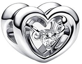 Lkwidi Charme Strahlendes Herz, schwebender Stein Charms-Anhänger 925 Sterling Silber Charm Bead Pendant für Europäische Armbänder und Halsketten