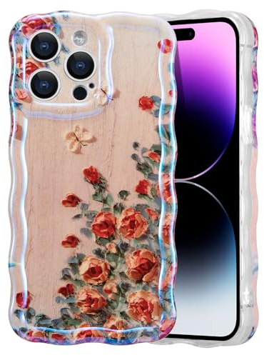 Eyzutak Case for iPhone 12 Pro Max, Retro Rose Flower Mobile Phone Case with Laser, Shiny Curly Wave Shape, TPU Case, Stylish, Durable, Shockproof Protective Case for Girls/Women, Beige
