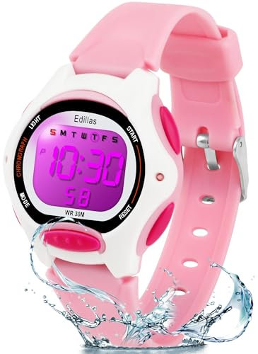 Edillas Montre Enfant,Adolescents Garçons Digitale Extérieur Sport 5ATM Etanche Multifonction Montre Et Protection Environnementale Non Toxique,Alarme Et Calendrier Date Minuteur