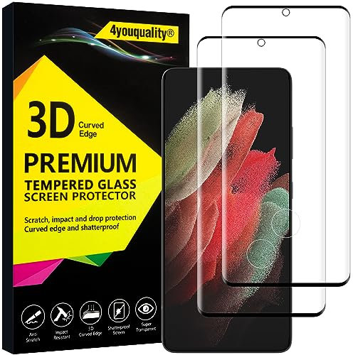 4youquality Lot de 2 protections d'écran en verre trempé pour Samsung Galaxy S21 Ultra, [LifetimeSupport] [Résistant aux chocs] [anti-éclats] [anti-rayures]