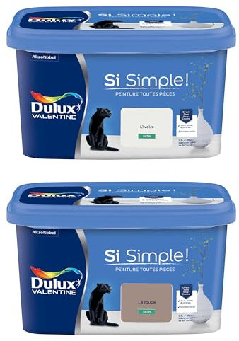 Dulux Valentine Peinture Si Simple Peinture Intérieure Toutes Pièces Satin - Peinture Murs et Plafonds, Portes et Plinthes - Lot de 2 - Couleurs : L'Ivoire & Le Taupe 2,5 L