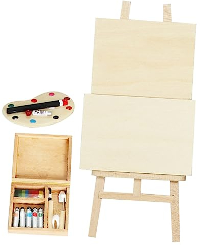 Operitacx 1 Set Pittore Di Case Delle Bambole Mini Ornamento Per La Casa Mini Decorazioni Per La Casa Acquerelli Per Bambini Tavola Da Pittura Di Legno Casa Delle Bambole Microscena Staffa