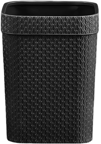 Cabilock Corbeille à Papier Tressée sans Couvercle Noire en Pp | Anneau de Pression Intégré, Usage Maison et Bureau, Style Rustique Décoratif