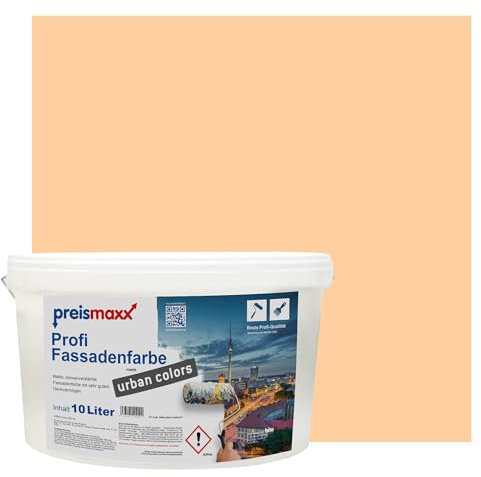 Preismaxx Profi Fassadenfarbe urban colors, bunte Außenfarbe, orange, hellorange, light orange 10L, matte, wasserabweisende Aussen-Dispersion, hohe Wasserdampfdurchlässigkeit