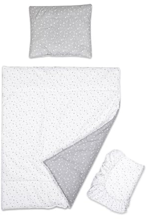 Baby Comfort 3-teiliges Set mit Bettbezug, Kissenbezug und Spannbetttuch für 83 x 50 cm großes Kinderbett (kleine Sterne)