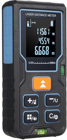 Télémètre Laser 100 m/328 Pieds Outil de Mesure Laser Portable avec 2 Niveaux à Bulles Grande unité d'affichage LCD rétroéclairé Mètres/Pieds/Pouces commutables Mesure de Volume en Mode Pythagore