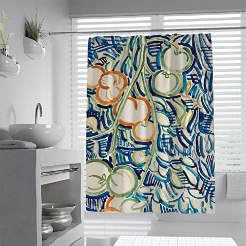 LANDERSION Christian Rohlfs Rideau De Douche Orange et Vert Fruit Motif Rideau De Douche pour Enfants Salle De Bains Moderne Imperméable Tissu Rideaux De Douche W120 x L180cm