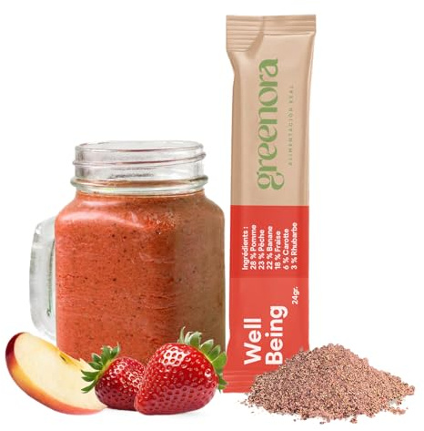 GREENORA Smoothie Bowl Fruits Lyophilisés Poudre 100% Naturel. Pomme Pêche Banane Fraise Carotte Rhubarbe. Séchée. Déshydratée. Végétalien. 10x24g