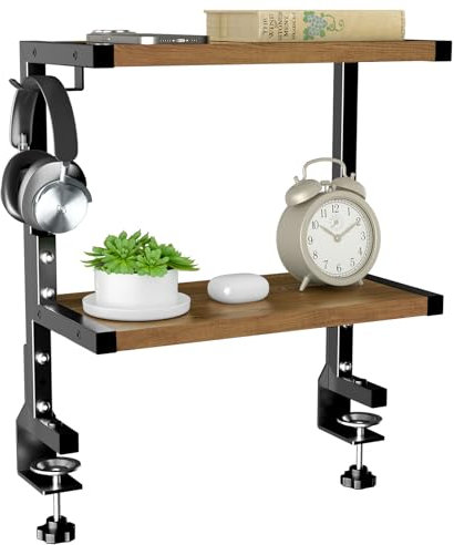 PUTORSEN 15-Zoll Clamp-on Schreibtisch Organizer - 2-Tier Regal für die Montage Oben oder unten, ideal für Gaming-Geräte, Bürobedarf und mehr, Vintage-Braun