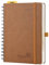 POPRUN Kalender 2025 Tagesplaner Softcover 21,5 x 14,5 cm (Jan.2025-Dez.2025), Tageskalender Ringbuch 1 Tag 1 Seite (Montag - Sonntag) mit PU-Leder, Monatliche Registerkarten - Braun