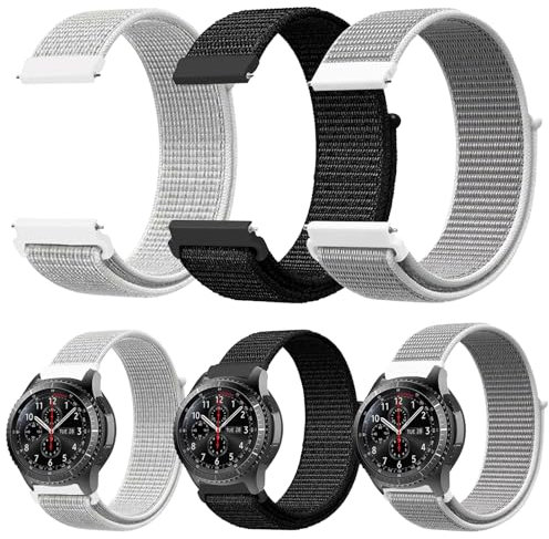SneiDr 3 pezzi Cinturino Orologio Nylon 20mm Cinturino di Ricambio Smartwatch con Chiusura a Strappo Cinturino Orologio a Sgancio Rapido Cinturini Sportivi Orologi per Uomo Donna - Bianco Nero Argento