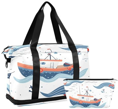 Seesack mit Meereswellen-Motiv, wasserdicht, für Fitnessstudio, Sport, Handgepäck, Wochenendtasche mit Fach, Schiff, Meereswelle, Einheitsgröße, Reisetasche