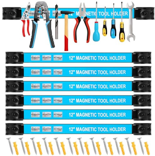 AIIKTOTA Magnetic Tool Holder Strips, Heavy Duty Wall Mount Screwdriver Organizer with Strong Weight Capacity, Space saving Magnetic Strips for Tools, Set of 6 (13.4 Inches)