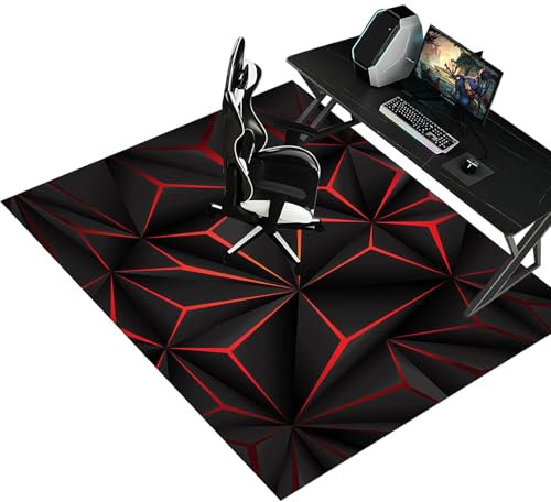 Fzamudng Gaming Bürostuhl Unterlage | Hartboden & Teppich | 100 x 120 cm | Schwarz, Weiß, Rot, Dunkelgrau