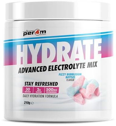 Per4m Hydrate Electrolyte Mix Powder | 500mg Cocomineral to Replenish Essential Electrolytes | Muscle Function, Cardiovascular Health, Neurological Support | 210g (Fizzy Bubblegum Bottle)