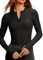 TZLDN Women Long Sleeve Running Top Gym Crop Top with Thumb Hole 1/4 Zip Workout Yoga Sport Top Black L