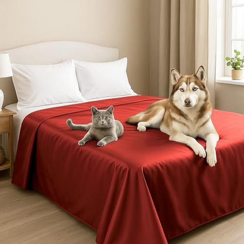 Byour3 – Tagesdecke SUPER wasserdichte Bettschutz Fleckenbeständig für Doppelbett Einzelbett Anti-Schimmel Anti-Tierhaar Katzen Hunde Haustiere Kinder Waschbare Decke (Rot, Queen Size)