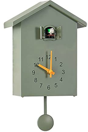 Tokenhigh Kuckucksuhr Wanduhr mit Vogelstimme, Moderne Pendeluhr Wanduhr mit Pendel, Dekorative Kuckuck-Wanduhr mit Nachtruhefunktion Vogelstimme, für Zuhause Wohnzimmer (Grün)