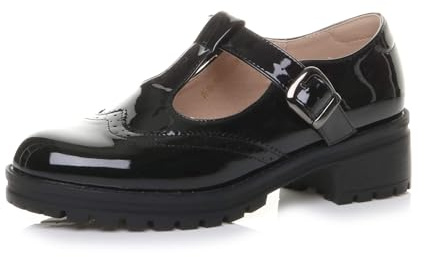 AJVANI Womens Ladies mid Block Heel Chunky t-bar Mary Jane Brogue Shoes Size