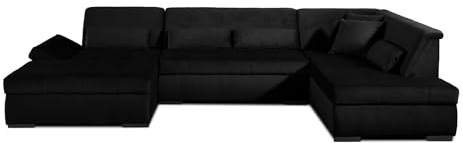 Lisa Design Vermont – Panorama-Ecksofa in U-Form – XXL – aus Velours – rechts Schwarz