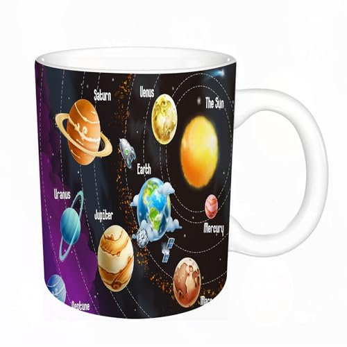 YFHJV Grosse Kaffeetasse - Bürotasse - Tasse Keramik Kaffeetassen Große 11oz - teetasse groß - cappuccino tassen - Planet Universum Weltraum, Lehrreiches Sonnensystem Planeten Neptun Venus Merkur Kin