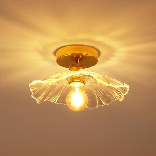 Toolight Deckenleuchte für Flur, E27 Blumenform Deckenlampe Kristall Glas, Moderne Kleine Deckenbeleuchtung aus klarem Glas für Schlafzimmer Badezimmer Flur Küche, Ø28cm, Gold (Ohne Glühbirne)