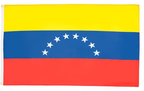 AZ FLAG – Lote de 10 banderas venezolanas sin escudo – 150 x 90 cm – Bandera venezolana de 8 estrellas 100% poliéster con ojales metálicos integrados
