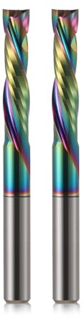 2 Flute Up&Down Cut Compression Spiral Router Bit for CNC,5mm Cutting Diameter,22mm Cutting Length, 5mm Shank with DLC Coated Carbide End Mill for Wood Carving Engraving Grooving(5x22mm,2PCS)