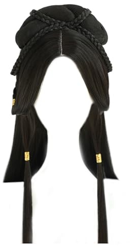 Perruque japonaise, tenue chinoise pour femme traditionnelle tressée noire longue Hanfus perruque synthétique asiatique cosplay costume chinois pour filles et femmes asiatiques