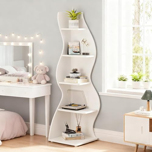 TWSOUL Eckregal, Bücherregal, Eckregal Stehend, Aufbewahrungsregal, Pflanzenständer, 5 Stufen, 177.5 cm Hoch, für Zuhause, Büro, Wohnzimmer, Schlafzimmer, Balkon (Weiß)