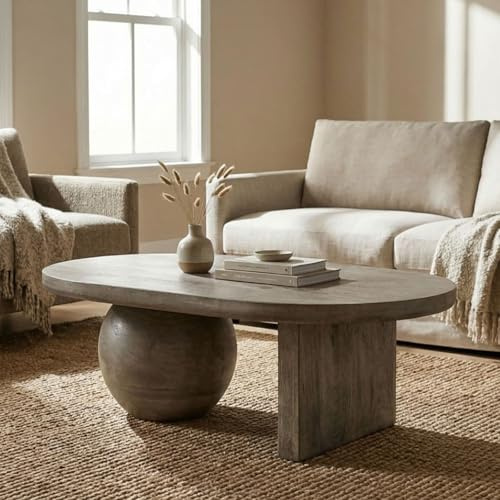 Couchtisch PERLA aus massivem Mangoholz, 110 x 70 cm, Grau - Moderner Wohnzimmertisch, Beistelltisch Holz, Clubtisch mit außergewöhnlicher Designoptik, Sofatisch für minimalistische Einrichtungsstile