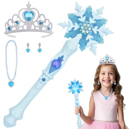AUYAO Schneeflocke Leuchtend Zauberer Kinder Prinzessinnen Led Zauberstab Kind Magischer Zubehör Mädchen Feen Zauberstab mit Licht und Sound Leuchtzauberstab Prinzessin Cosplay Halloween Karneval-Rosa