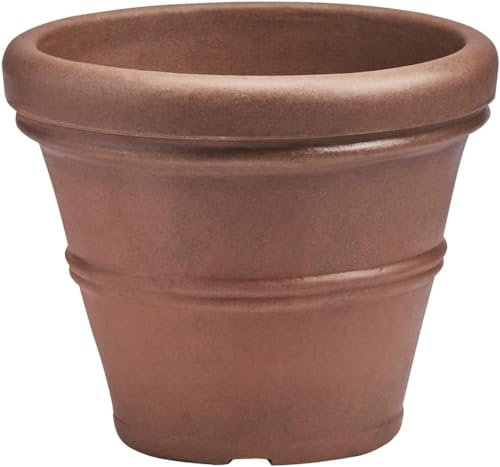 Crescent Garden Brunello Small Classic Rolled Rim Planter Pot, Indoor/Outdoor Weather-Safe Round Plant Pot, Small Resin Houseplant Pot - 12'' W (Rust)