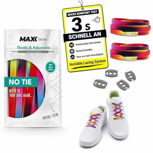 MAXX laces elastische Schnürsenkel ohne binden - Gummi, Flexibel, Flach, Bequem, Einfach - Stylischer Komfort und fester Halt - Schuhbänder ohne Schnüren, ideal für Sneaker, Laufschuhe, Sporschuhe