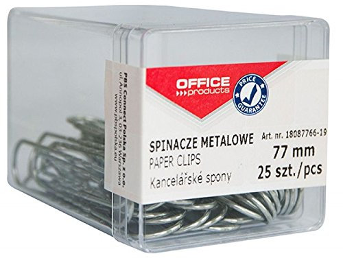 OFFICE PRODUCTS Büroklammern Metallbriefklammern Silbern in der Box / 25 Stück - 77 mm/in Praktischer Aufbewahrungsbox/Paper Clips