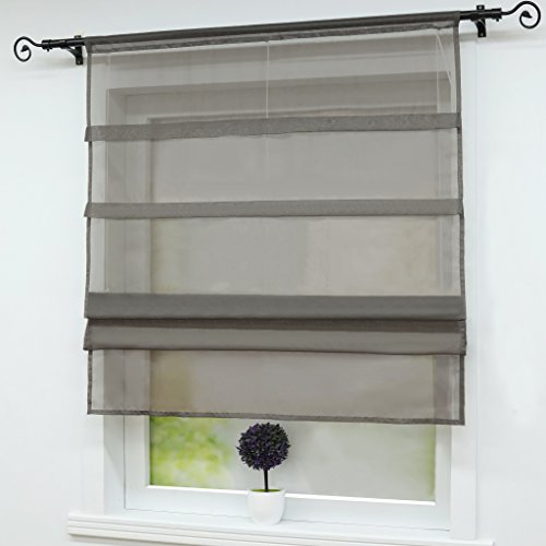 Joyswahl Scheibengardine Voile Bistrogardinen mit Tunnelzug Oonagh Bändchenrollo BxH 120x140cm Grau 1er Pack