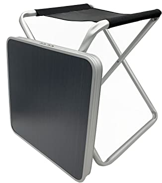 Riyashop 2-in-1 Campingtisch & Campingstuhl | Klappbarer Beistelltisch & Hocker mit Abnehmbarer Tischplatte | Leicht & tragbar | Bambus-Optik | Outdoor Picknickstuhl – 43x40x48 cm