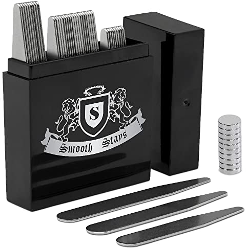 44 Quality Magnetic Stainless Steel Collar Stiffeners with 10 Collar Stays Magnets – 3 Sizes in a Divided Box