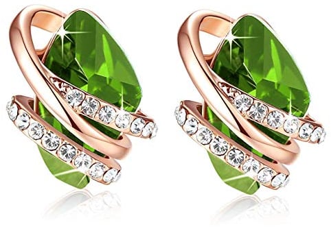 Leafael Wunschstein Kristall Ohrstecker, Geburtsstein Ohrringe damen mit Heilkristallen, Ohrringe Rosegold oder Silber-Ton, Allergie-freien Schmuck für Frauen mit Geschenkbox