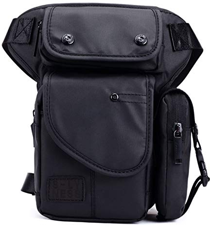 Neuf pour Homme Imperméable Oxford Militaire Tactique D'équitation Sac Banane Drop Tour De Taille Sac De Jambe, Noir, #08noir, M