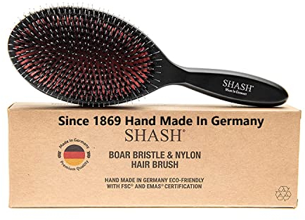 SHASH Dal 1869 Prodotto in Germania Spazzola Setole di Cinghiale e Nylon (Grande) | Capelli Normali e Spessi, Svela Dolcemente, Migliora la Struttura dei Capelli, Stimola il Cuoio Capelluto