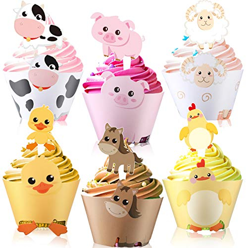 60 Stücke Farm Tier Cupcake Verpackung und Topper für Bauernhof Thema Party - Cupcake Verpackung Topper Farm Tier Geburtstag Party Dekoration Baby Dusche Lieferung