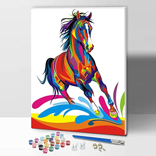 ifymei Peinture par Numero pour Enfant et Adulte, Loisirs Créatifs Activité Manuelle, Peinture Acrylique Kit de Dessin pour Filles et Garçons, Avec Cadre 30 x 40 cm - Animal - Cheval